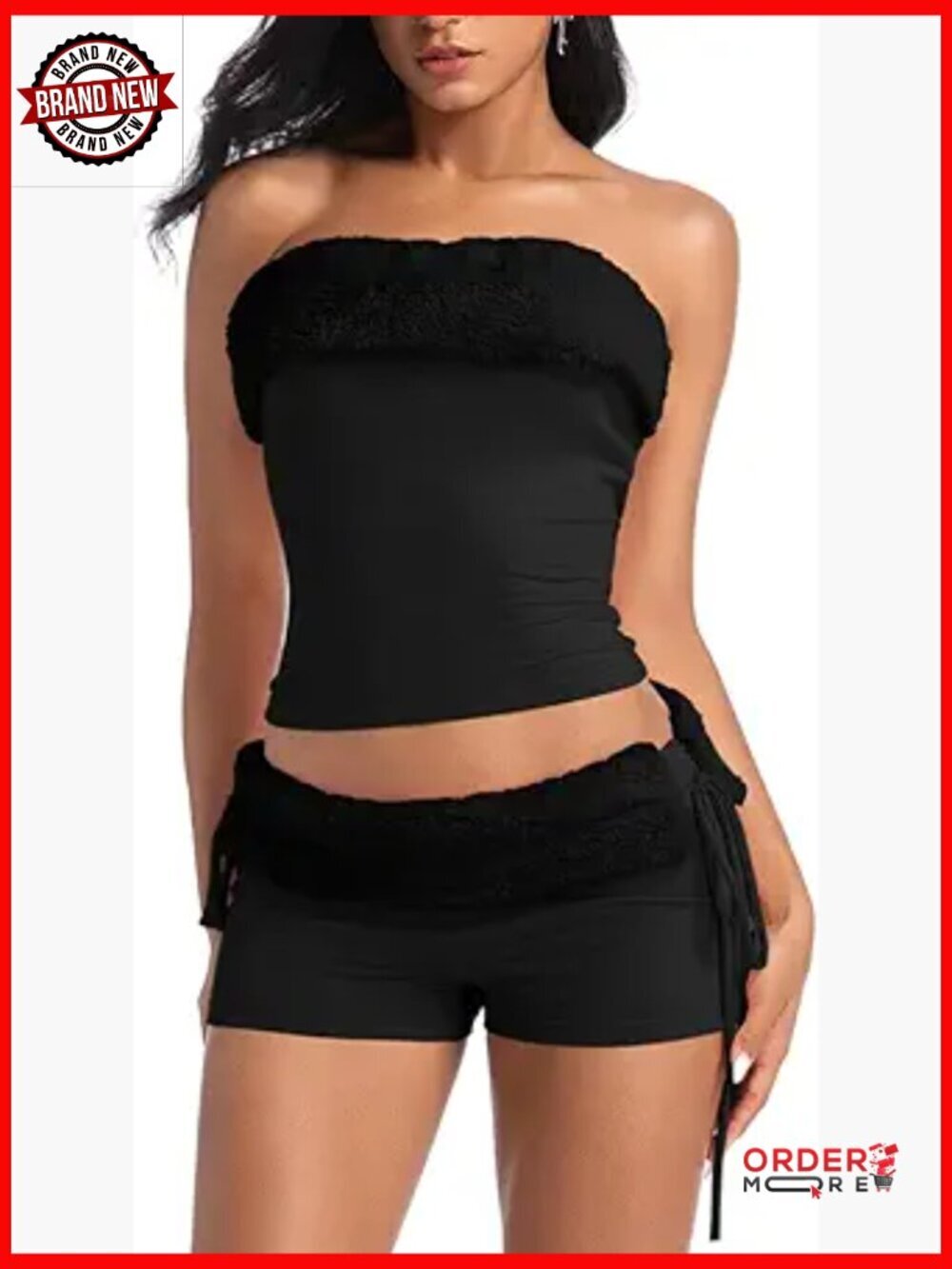 Sexy Two Piece Club Outfit Tube Top and Low Rise Booty Shorts